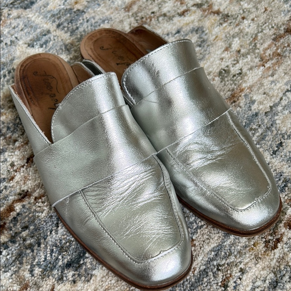 Free People Silver at ease mules /loafers
